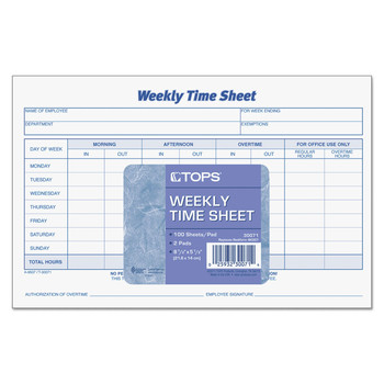 TOPS 30071 8.5 x 5.5 One-Part (No Copies) Weekly Time Sheets (200/Pack)
