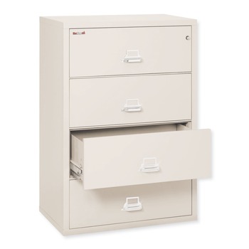 FireKing 4-3822-CPA 37.5 in. x 22.13 in. x 52.75 in. 323.24 lbs. Overall Capacity 4 Legal/Letter-Size File Drawers Insulated Lateral File - Parchment