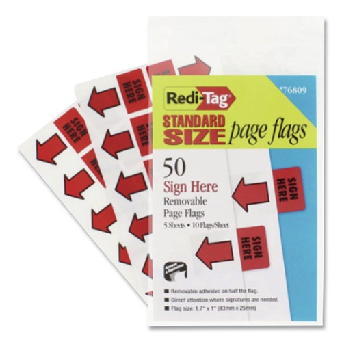 Page Flags | Redi-Tag B76809 Sign Here Removable/Reusable Page Flags - Red (50/Pack) image number 0