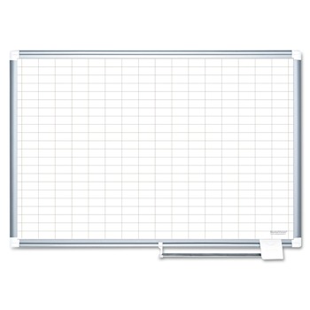 MasterVision MA0592830 48 in. x 36 in. 1 in. x 2 in. Cells Gridded Magnetic Steel Dry Erase Project Planning Board - White Surface/Satin Aluminum Frame