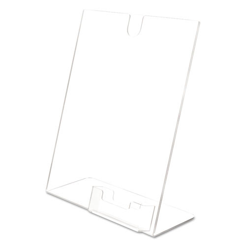 Desk Shelves | Deflecto 590601 8.5 in. x 4.5 in. x 11 in. Superior Image Slanted Sign Holder with Business Card Holder - Clear image number 0