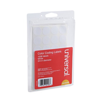 LABELS AND LABEL MAKERS | Universal UNV40108 0.75 in. Diameter Self-Adhesive Removable Color-Coding Labels - White (28/Sheet, 36 Sheets/Pack)
