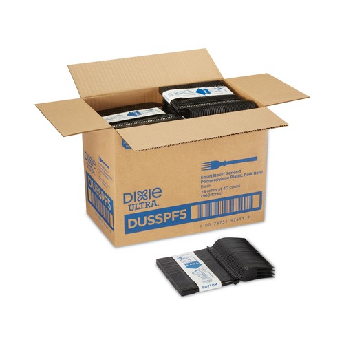 Cutlery | Dixie DUSSPF5 SmartStock Tri-Tower Dispensing System Polypropylene Cutlery Mediumweight Plastic Fork - Black (960/Carton) image number 0