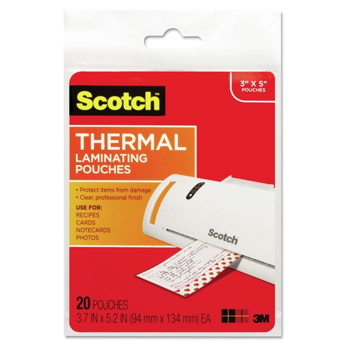 Labels | Scotch TP5902-20 5.38 in. x 3.75 in. 5 mil Laminating Pouches - Gloss Clear (20/Pack) image number 0