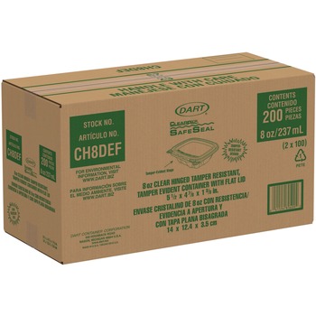 Dart CH8DEF ClearPac SafeSeal 8 oz. Flat Lid Plastic Tamper-Resistant/Evident Containers - Clear (200/Carton)