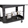 Just Launched | Rubbermaid Commercial FG452088BLA 25.9 in. x 45.2 in. x 32.2 in. 500 lbs. Capacity 2 Lipped Shelves Heavy-Duty Plastic Utility Cart - Black image number 12