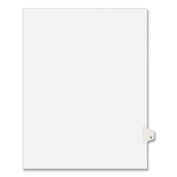 Avery 01422 11 in. x 8.5 in. 26-Tab V Avery Style Preprinted Legal Exhibit Side Tab Index Dividers - White (25/Pack)