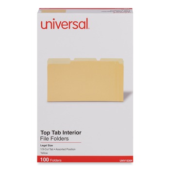 Universal UNV15304 1/3-Cut Tabs Interior File Folders - Legal Size, Yellow (100/Box)