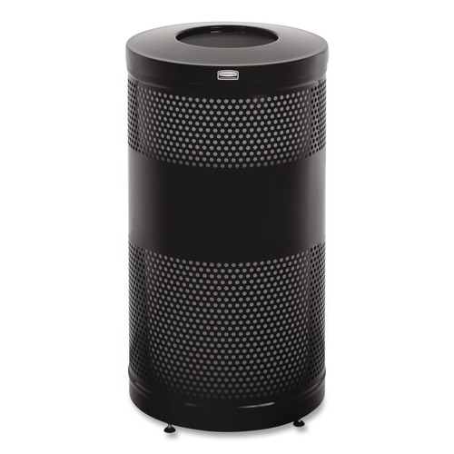 Trash Cans | Rubbermaid Commercial FGS3ETBKPL 25 gal. Classics Perforated Steel Open Top Receptacle - Black image number 0