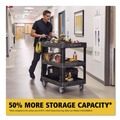 Cleaning Carts | Rubbermaid Commercial 2196862 BRUTE 25.24 in. x 44 in. x 47 in. 3 Shelves 600 lb Capacity Resin 3-Shelf Heavy-Duty Ergo Lipped Utility Cart - Black image number 7