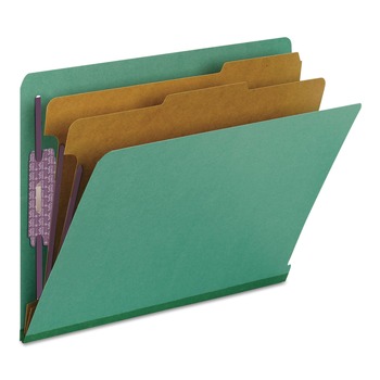 Smead 26785 2 in. Expansion End Tab Pressboard Classification Folders with 6 SafeSHIELD Fasteners - Letter Size/Green (10/Box)