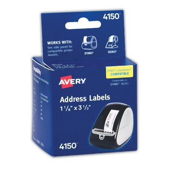 Avery 04150 1.13 in. x 3.5 in. Multipurpose Thermal Labels - White (130/Roll, 2 Rolls/Box)