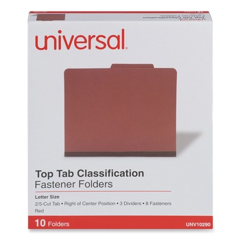 Universal UNV10290 8-Section 3-Divider Pressboard Classification Folders - Letter, Red (10/Box)