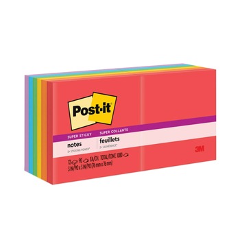 Post-it Notes Super Sticky 654-12SSAN 3 in. x 3 in. Pads in Playful Primary Collection Colors (12 Pads/Pack)