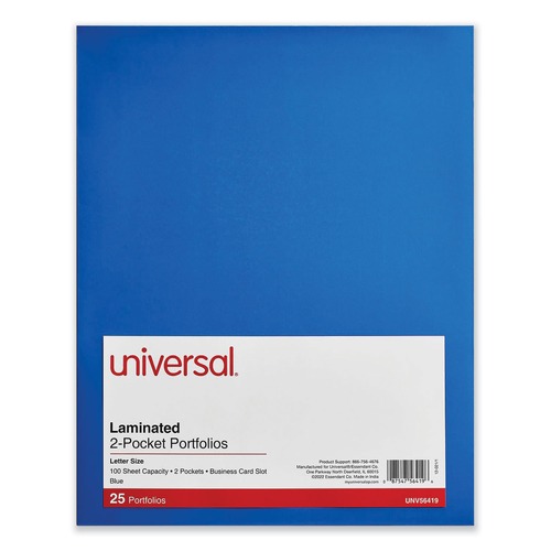 File Folders | Universal UNV56419 11 in. x 8.5 in. Cardboard Paper Laminated Two-Pocket Folder - Blue (25/Pack) image number 0