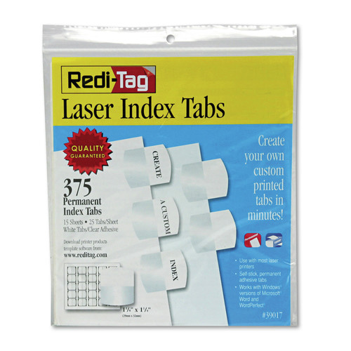 Dividers & Tabs | Redi-Tag B39017 1.13 in. Wide 1/5-Cut Laser Printable Index Tabs - White (375/Pack) image number 0