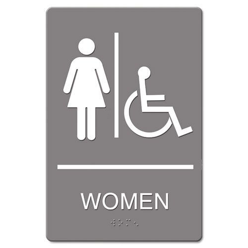 Floor Signs & Safety Signs | Headline Sign 4814 6 in. x 9 in. Women Restroom Wheelchair Accessible Symbol Molded Plastic ADA Sign - Gray image number 0