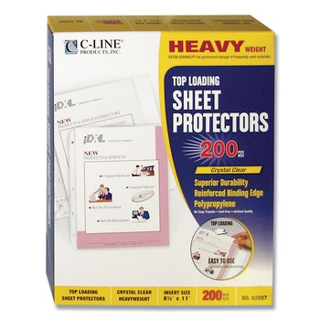 C-Line 62097 11 in. x 8-1/2 in. Heavyweight Polypropylene Sheet Protectors with 2-in. Sheet Capacity - Clear (200/Box)