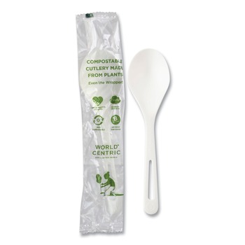 World Centric SO-PS-I TPLA Compostable Cutlery Soup Spoon - White (750/Carton)