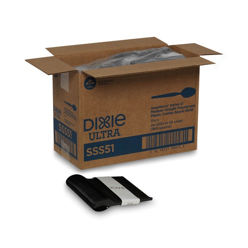 Just Launched | Dixie SSS51 SmartStock Series-O 6 in. Mediumweight Plastic Cutlery Spoons Refill - Black (40/Pack, 24 Packs/Carton) image number 0