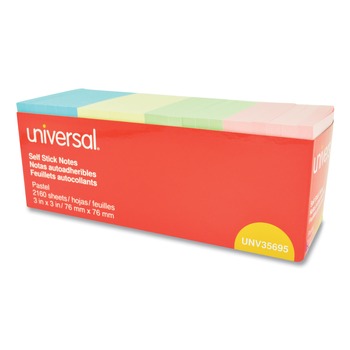 Universal UNV35695 3 in. x 3 in. Self-Stick Notes Pads - Pastel (24/Pack)
