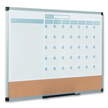MasterVision MB0707186P 36 in. x 24 in. 3-in-1 Monthly Planning/Scheduling Calendar Planner - White Surface/Satin Aluminum Frame