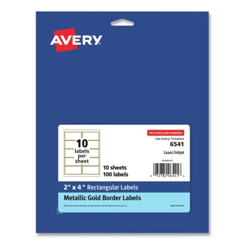 Avery 6541 Easy Peel 2 in. x 4 in. Inkjet/Laser Printers Mailing Labels with Metallic Border - White (100/Pack)