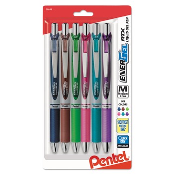 Pentel BL77BP6M1 0.7 mm Medium EnerGel RTX Retractable Gel Pen - Assorted Ink and Barrel Colors (6/Pack)