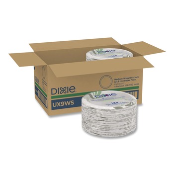 Dixie UX9WS Pathways Soak-Proof Shield WiseSize 8.5 in. Paper Plates - Green/Burgundy (125/Pack)