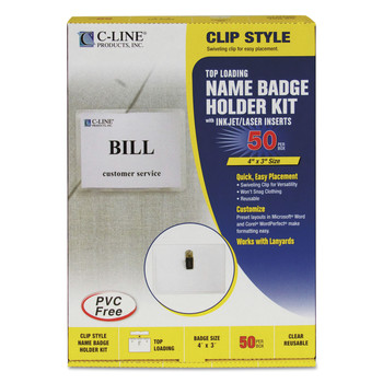 C-Line 95543 4 in. x 3 in. Top Load Name Badge Kits - Clear (50/Box)