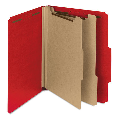File Folders | Smead 14061 2 in. Expansion Recycled Pressboard 6-Fastener Classification Folders - Letter Size/Bright Red (10/Box) image number 0