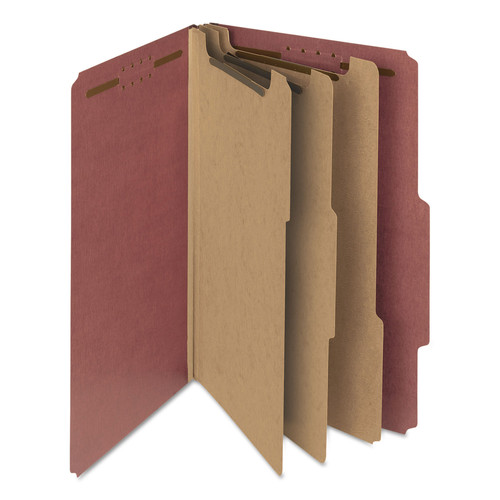 File Folders | Smead 19099 3 in. Expansion Recycled 3-Divider Pressboard Classification Folders, 8 Fasteners - Legal Size/Red Exterior (10/Box) image number 0