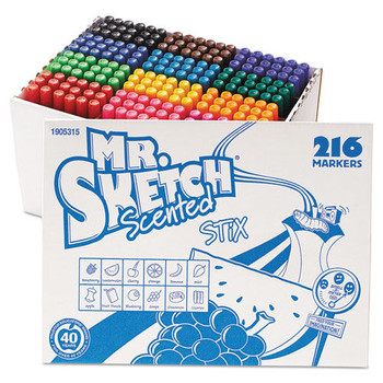  | Mr. Sketch 1905315 Scented Stix Fine Bullet Tip Watercolor Marker Set School Pack - Assorted Colors (216/Set)
