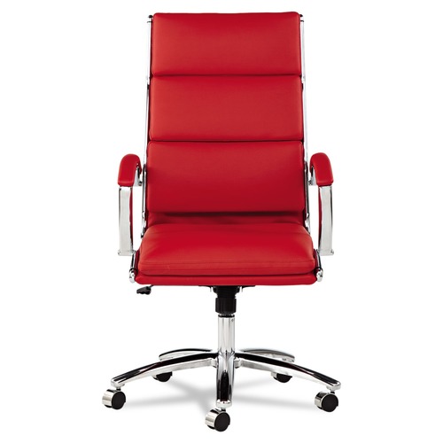 Alera | Alera ALENR4139 Neratoli Series 17.32 in. to 21.25 in. Seat Height Up to 275 lbs. High-Back Slim Faux Leather Profile Chair - Red Seat/Back, Chrome image number 0