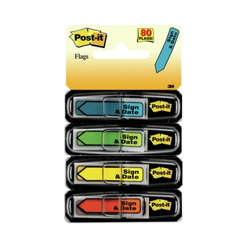 Post-it Flags 684-SD Arrow Message 0.5 in. Sign and Date Page Flags - 4 Primary Colors (80/Pack)