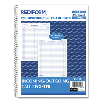  | Rediform 50111 11 in. x 8.5 in. One-Part (No Copies) Wirebound Call Register