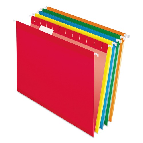 Just Launched | Pendaflex 04152 1/5 ASST 1/5-Cut Tabs Colored Reinforced Hanging Letter Folders - Assorted Bright File Folder Colors (25/Box) image number 0