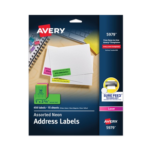 Just Launched | Avery 05979 1 in. x 2.63 in. High-Visibility Permanent Laser ID Labels - Asst. Neon (450/Pack) image number 0