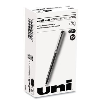 uni-ball 1734903 VISION Fine 0.7 mm Stick Needle Roller Ball Pen - Black Ink Gray/Clear/Black Barrel (1-Dozen)
