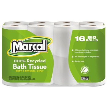  | Marcal 16466 2 Ply Septic Safe 4 in. x 4 in. 100% Recycled Bath Tissues - White (16/Pack)