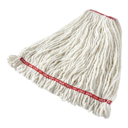 Mops | Rubbermaid Commercial FGA21306WH00 Web Foot Cotton/Synthetic 1 in. Headband Shrinkless Looped-End Wet Mop Head - Large, White image number 0