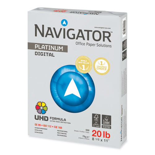 Copy & Printer Paper | Navigator NPL1120 99 Bright 20 lbs. Bond Weight 8.5 in. x 11 in. Platinum Paper - White (10/Carton) image number 0