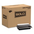 Food Trays, Containers, and Lids | SOLO 844012-PM94 Creative Carryouts 8.75 in. x 6.2 in. x 2.2 in. Hinged Plastic Hot Deli Boxes - Black/Clear (200/Carton) image number 0
