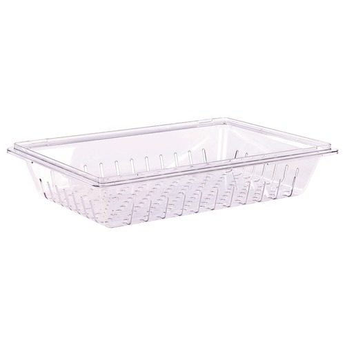 Food Trays, Containers, and Lids | Carlisle 1062807 18 in. x 26 in. StorPlus Polycarbonate Plastic Food Storage Container Colander - Clear image number 0