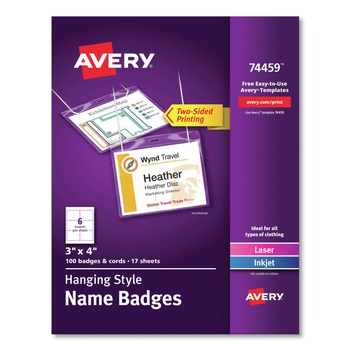 Avery 74459 4 in. x 3 in. Top Load Necklace-Style Badge Holder with Laser/Inkjet Insert (100/Box)