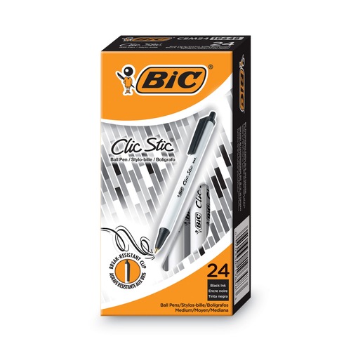 Pens | BIC CSM241-BK Clic Stic Medium 1 millimeter Retractable Ballpoint Pen - Black Ink/White Barrel (24/Pack) image number 0