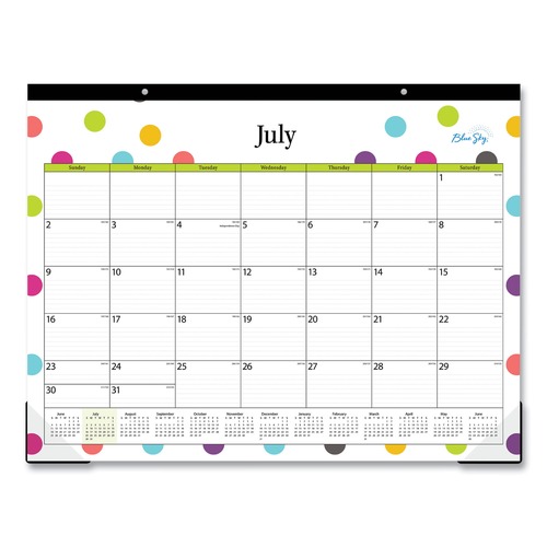 Bulletin Boards | Blue Sky 105496 22 in. x 17 in. 12-Month (Jul 2025-Jun 2026) Teacher Dots Academic Desk Pad - Black Binding/Clear Corners image number 0