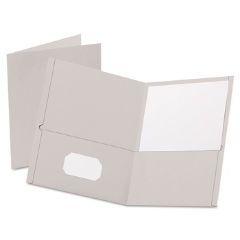 Oxford 57505EE Twin-Pocket Folder Embossed Leather Grain Paper - Gray (25/Box)