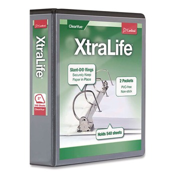 Cardinal 26321 11 in. x 8.5 in. 2 in. Capacity 3 Rings XtraLife ClearVue Non-Stick Slant-D Ring Binder - Black