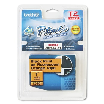 OFFICE AND OFFICE SUPPLIES | Brother P-Touch TZEB51 1 in. x 16.4 ft. TZ Standard Adhesive Laminated Labeling Tape - Black on Fluorescent Orange